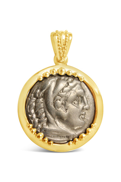 Tetradrachm Alexander the Great and Zeus Coin Pendant in 14K Frame