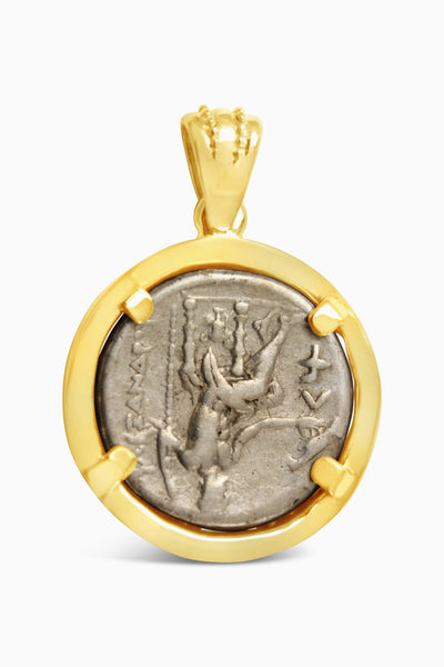Tetradrachm Alexander the Great and Zeus Coin Pendant in 14K Frame