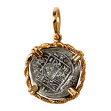 Atocha Silver 1" Replica Coin Pendant with Shackle Bail & Rope Frame - Item #10928P
