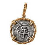 Atocha Silver 1" Replica Coin Pendant with Shackle Bail & Rope Frame - Item #10928P