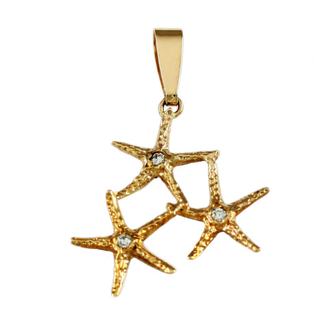 1" Trio of Starfish with Diamond Centers - Lone Palm Jewelry