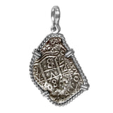Atocha Silver 1 1/2" Replica Spanish Coin with Twisted Wire Frame & Shackle Bail - Item #14004