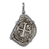 Atocha Silver 1 1/2" Replica Spanish Coin with Twisted Wire Frame & Shackle Bail - Item #14004