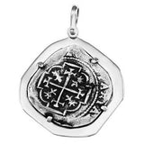 Atocha Silver 1 5/8" Replica Coin Pendant with Smooth Wide Bezel Frame & Shackle Bail - Item #14904