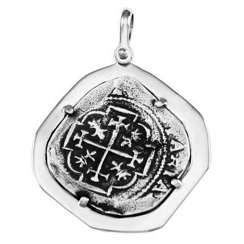 Atocha Silver 1 5/8" Replica Coin Pendant with Smooth Wide Bezel Frame & Shackle Bail - Item #14904
