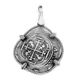 Atocha Silver 1 1/4" Spanish Replica Coin Pendant with Twisted Frame & Shackle Bail - Item #14908