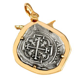 Atocha Silver 1 5/8" Replica Coin with Ferocious Shark Bezel & Shackle Bail - Item #15504