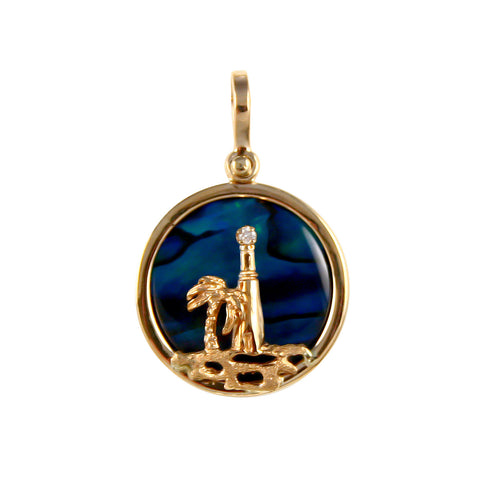 Lighthouse Scene Sea Opal Pendant with Diamond - Lone Palm Jewelry