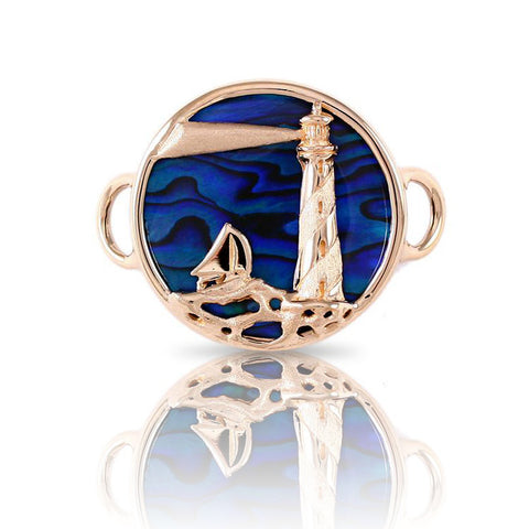 Lighthouse Scene on Blue Sea Opal PopTop - Lone Palm Jewelry