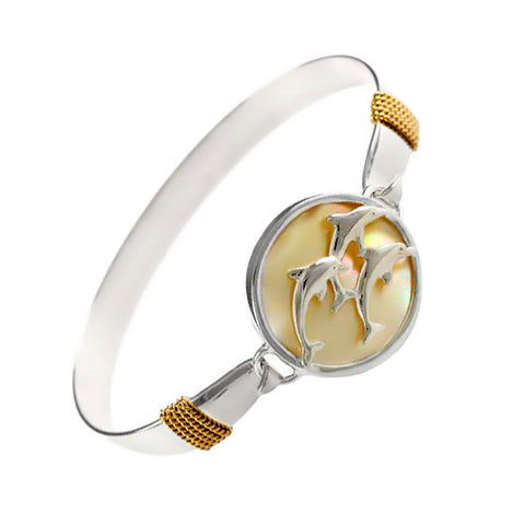 Trio of Dolphins over Mother of Pearl PopTop - Lone Palm Jewelry