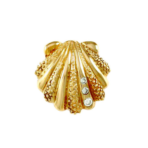 15832d - 5/8" Textured Scallop with Trio of Diamonds - Lone Palm Jewelry