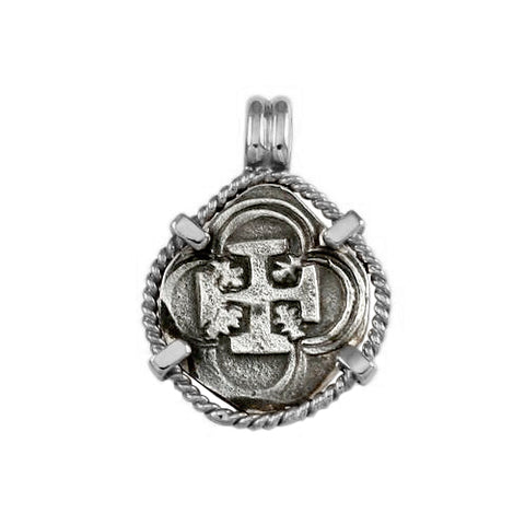 Atocha Silver 3/4" Replica Coin Pendant with Twisted Frame & Fixed Bail - Item #15998