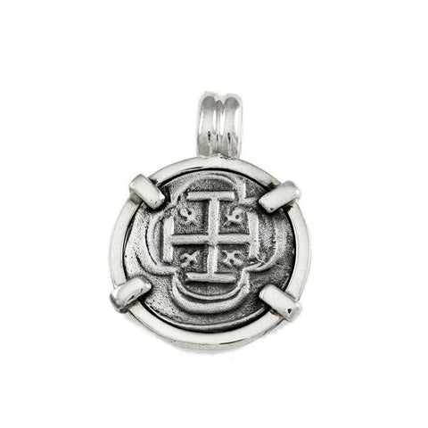 Atocha Silver 5/8" Replica Coin Pendant with Smooth Frame & Fixed Bail - Item #15999
