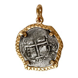 Atocha Silver 1 3/4" Replica Coin Pendant with Textured Bezel & Shackle Bail - Item #18203