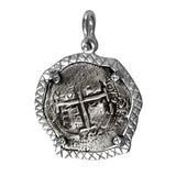 Atocha Silver 1 3/4" Replica Coin Pendant with Textured Bezel & Shackle Bail - Item #18203