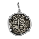 Shipwreck Atocha Silver 1" Replica Coin Pendant with Smooth Frame & Shackle Bail - Item #18284