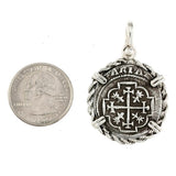 Atocha Silver 1 1/4" Spanish Replica Coin Pendant with Twisted Rope Frame & Shackle Bail - Item #18433