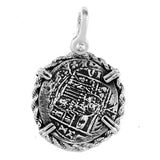 Atocha Silver 1 1/4" Spanish Replica Coin Pendant with Twisted Rope Frame & Shackle Bail - Item #18433
