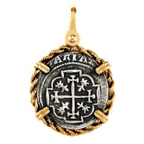 Atocha Silver 1 1/4" Spanish Replica Coin Pendant with Twisted Rope Frame & Shackle Bail - Item #18433