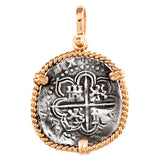 Shipwreck Atocha Silver 2 Reales Replica Coin Pendant with Twisted Frame & Shackle Bail - Item #18943