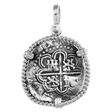 Shipwreck Atocha Silver 2 Reales Replica Coin Pendant with Twisted Frame & Shackle Bail - Item #18943