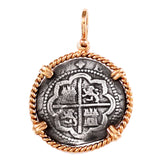 Atocha Silver 1 1/8" 2 Real Atocha Treasure Replica Coin Pendant in Rope Frame - Limited Edition - Item #18945