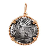 Atocha Silver 1 1/8" 2 Real Atocha Treasure Replica Coin Pendant in Rope Frame - Limited Edition - Item #18945