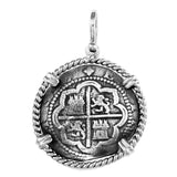 Atocha Silver 1 1/8" 2 Real Atocha Treasure Replica Coin Pendant in Rope Frame - Limited Edition - Item #18945