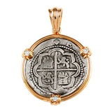 Atocha Silver 1 1/8" Replica Coin Pendant with 3 Diamond Accents - Item #18947