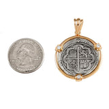 Atocha Silver 1 1/8" Replica Coin Pendant with 3 Diamond Accents - Item #18947