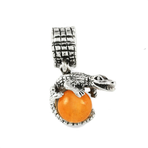Gator Wrapped Around Orange Carnelian Bead - Lone Palm Jewelry