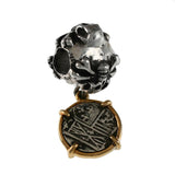 Skull and Crossbones Bead with Atocha Silver Historical Spanish Replica Coin Dangle- Item #19249a