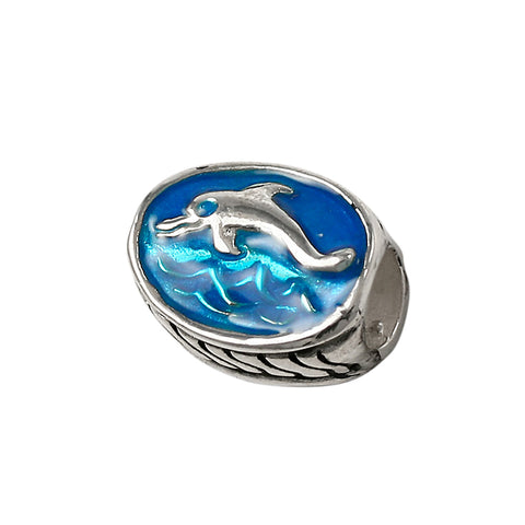 20754e - Enameled Dolphin Oval Bead