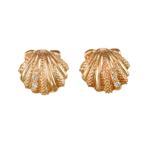 30569d - 5/8" Scallop Stud Earrings with Diamonds