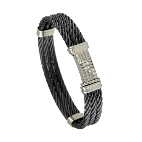 41425 - Triple Black Cable Bracelet with Diamond Clasp