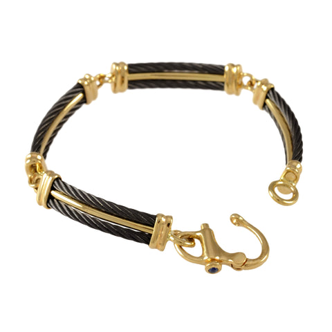 41464 - Four Segment Black Cable Bracelet with Sapphire Clasp