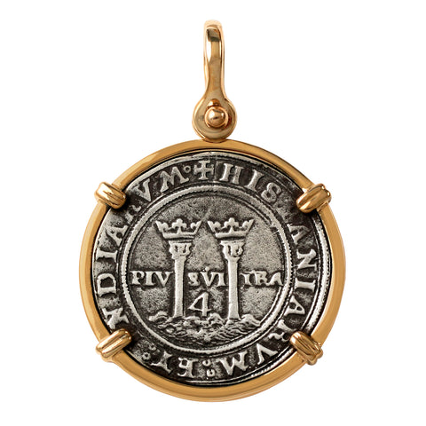 Atocha Silver 1 1/2" Replica Spanish 4 Reales Coin Pendant with Shackle Bail - Item #18340