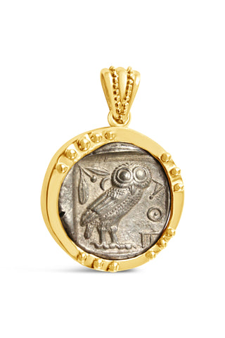Ancient Greek AR Tetradrachm - Athena and Owl in 14K - Item #9127