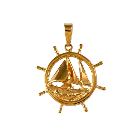 10428 -1 1/16" Ship's Wheel with Sailboat - Lone Palm Jewelry