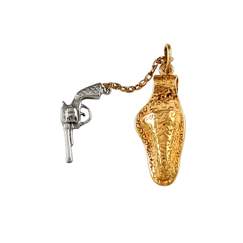 Gun And Holster Pendant, 14K with 19