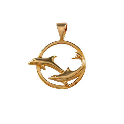 11245 - Double Dolphin in Circle Frame Pendant
