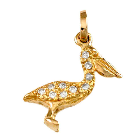 11378d - 3/4" Pelican Bird Pendant Encrusted with Diamonds - Lone Palm Jewelry