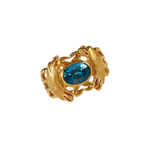 12383 - Crab and Blue Tourmaline Ring - Lone Palm Jewelry