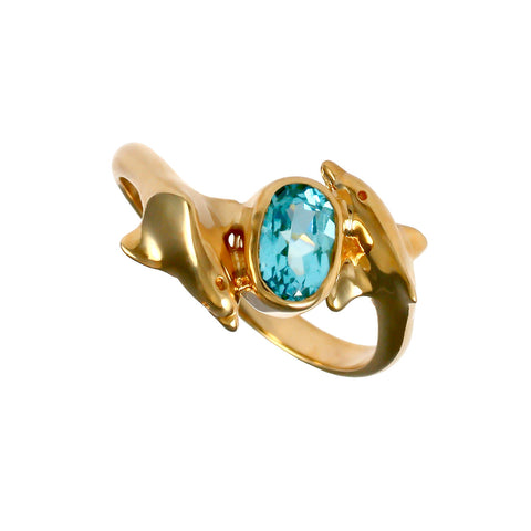 12401 - Passing Dolphins Ring with Blue Tourmaline - Lone Palm Jewelry