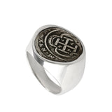Atocha Silver historical Spanish coin replica ring handcrafted in 14kt gold or 925 sterling silver. Each ring is completely handcrafted in Florida, USA.   All coins are made entirely from an 80lb bar of 100% silver recovered by Mel Fisher in 1986 from the wreck of the Nuestra Señora de Atocha off the coast of Key West. Comes as a Size 10 by default. Please call for other sizes: (800) 233-4820  Accompanying each coin is a certificate authenticating the silver used in the coin's production. Item #12451