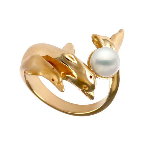 12850 - Double Dolphin Ring with Pearl