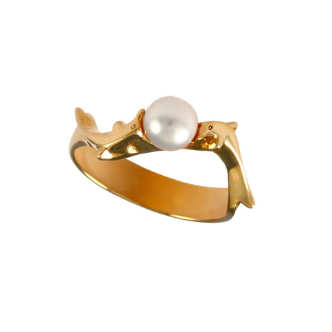 12859 - Dolphin and Pearl Ring - Lone Palm Jewelry