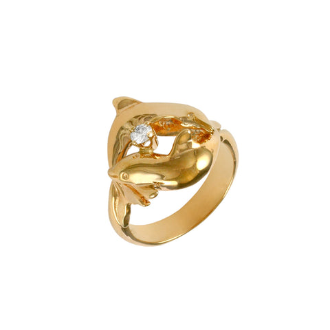12881 - Intertwined Dolphins with Diamond Ring - Lone Palm Jewelry