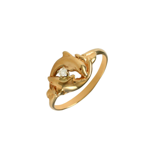 12891d - Intertwined Dolphins with Diamond Ring - Lone Palm Jewelry