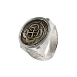 Atocha Silver historical Spanish coin replica ring handcrafted in 925 sterling silver. Each ring is completely handcrafted in Florida, USA.  All coins are made entirely from an 80lb bar of 100% silver recovered by Mel Fisher in 1986 from the wreck of the Nuestra Señora de Atocha off the coast of Key West. Comes as a Size 10 by default. Please call for other sizes: (800) 233-4820  Accompanying each coin is a certificate authenticating the Silver used in the coin's production. Item #12925